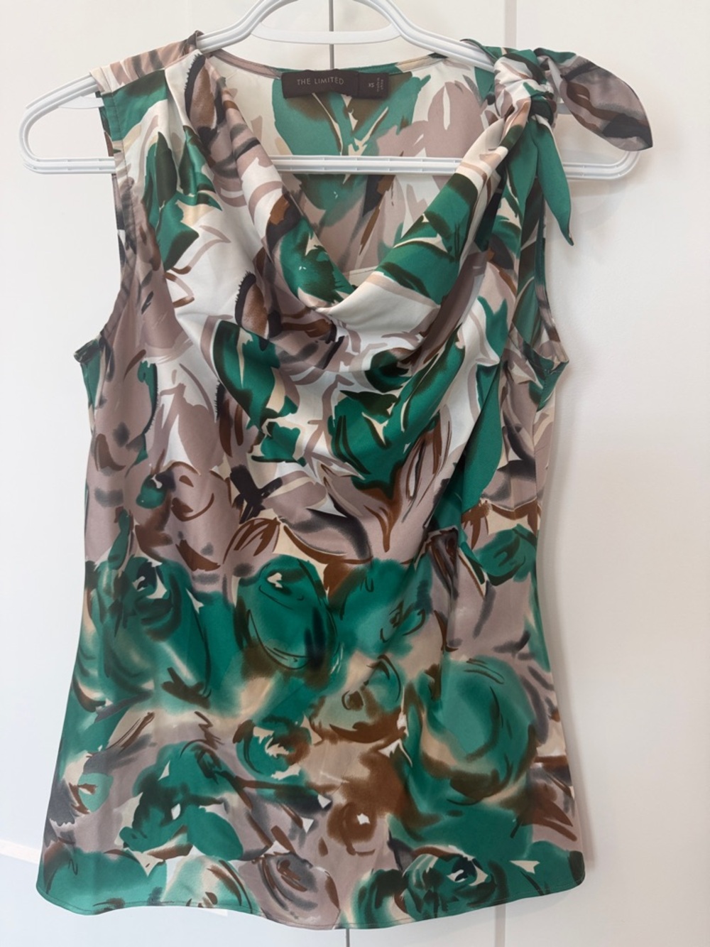 The Limited Green and Beige Floral Cowl Neck Sleeveless Top